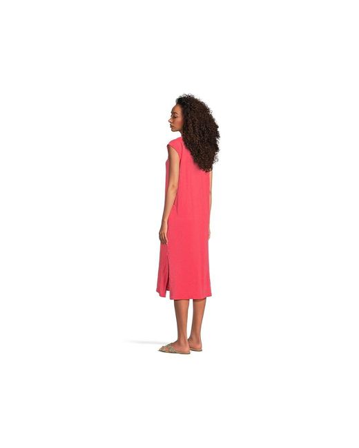 Mod-o-doc Red Cap Sleeve Column Dress With Side Slits Dress Lg (Us 12-14) Cotton