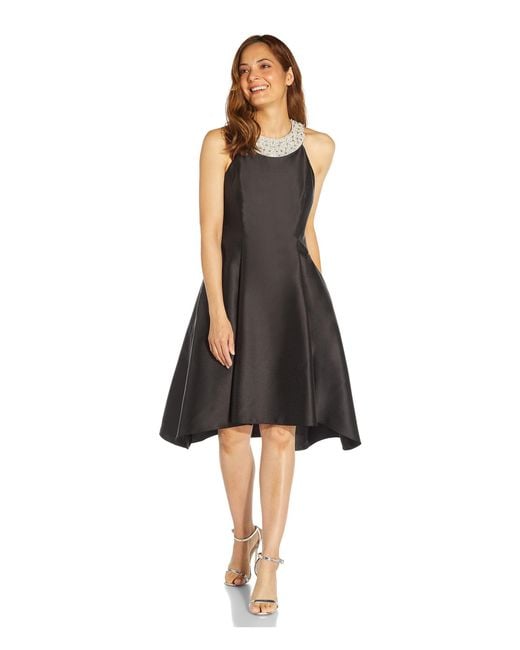 Adrianna Papell Synthetic Mikado Hi Low Hem Party Dress With Pearl