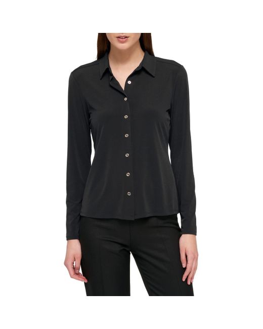 Tommy Hilfiger Long Sleeve Collard Button-down Blouse in Black | Lyst