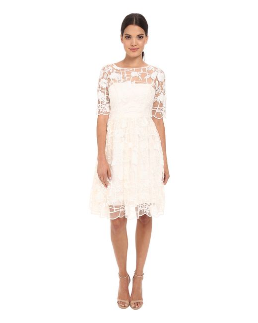 Adrianna Papell White Embroidered Grid Party Dress