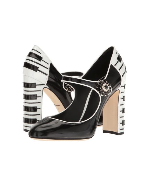 Dolce & Gabbana Black Leather Mary Jane Pump W/ Piano Heel
