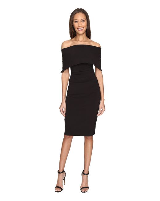 Vince camuto Off The Shoulder Midi Dress With Side Tuck in Black | Lyst
