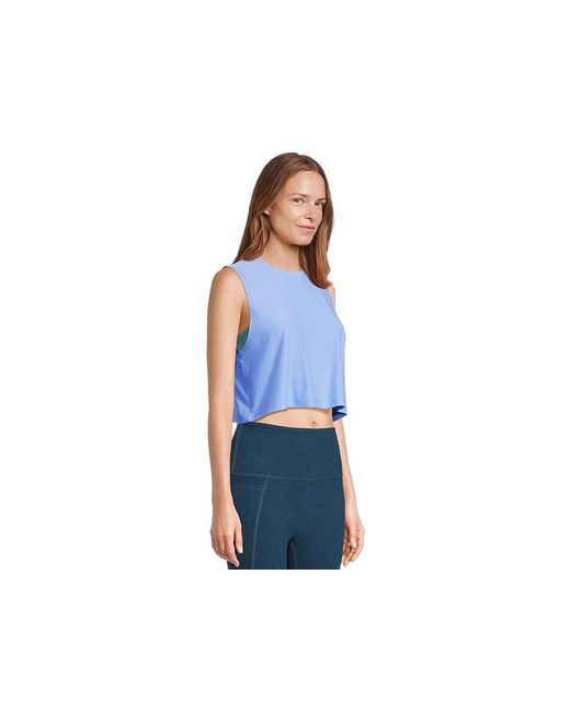 Beyond Yoga Blue Featherweight Balance Cropped Tank Top Workout, Elastane/Polyester