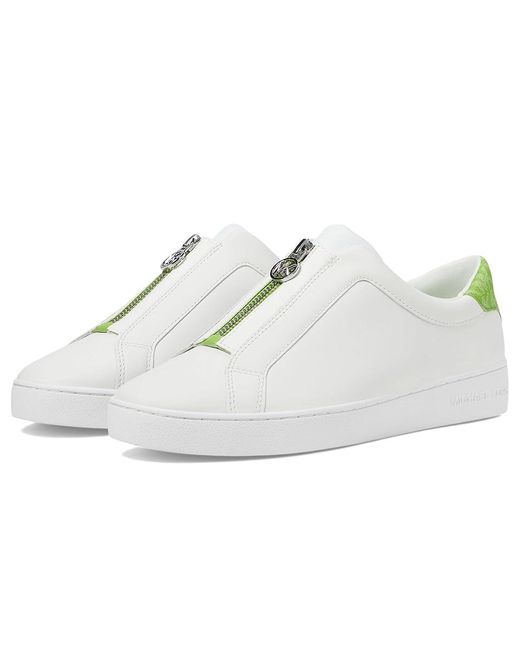 MICHAEL Michael Kors White Keaton Zip Slip On (Pear Multi) Shoes