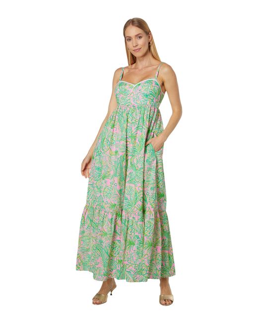 Lilly Pulitzer Hiedi Cotton Maxi Dress in Green | Lyst
