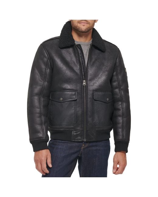 Levi's Faux Shearling Aviator Bomber Jacket in Black for Men | Lyst