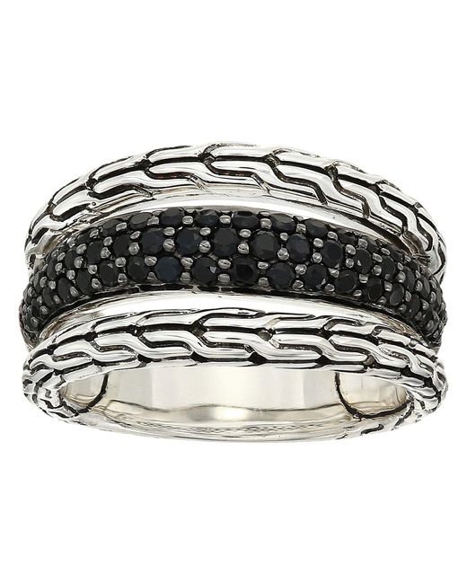 John Hardy Metallic Classic Chain Ring With Black Sapphire And Black Spinel