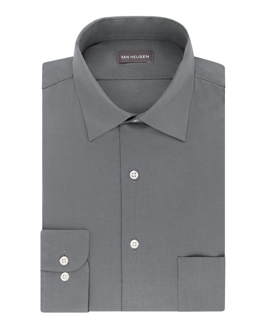 Van Heusen Dress Shirts Fitted Lux Sateen Stretch Solid Spread Collar in  Gray | Lyst