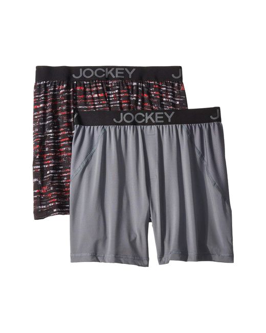 Jockey Gray No Bunch Boxer Synthetic 2-pack (painterly Stripe Grey/lantern Grey) Men's Underwear for men