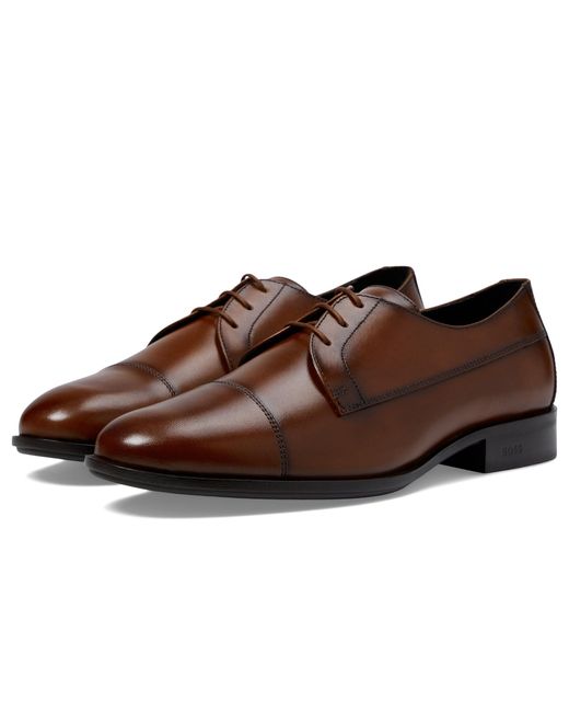 Boss Brown Colby Smooth Leather Derby Dress Shoes for men
