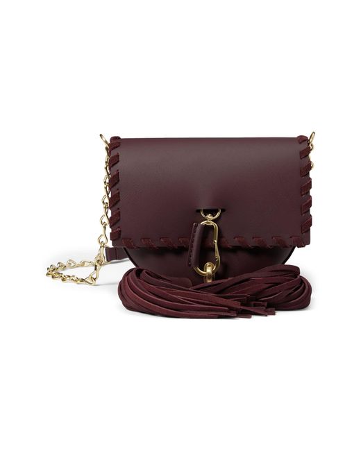 Zac Zac Posen Leather Belay Mini Saddle Crossbody Fringe in Burgundy