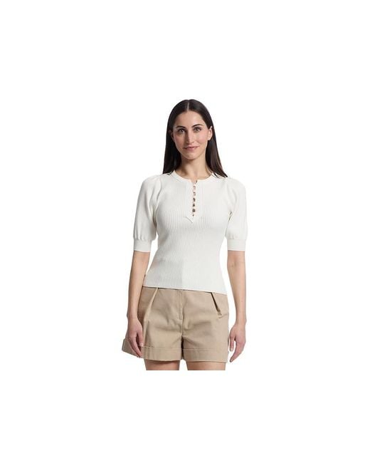 Lilla P Black Elbow Sleeve Henley Sweater Sweatshirt, Polyester/Viscose