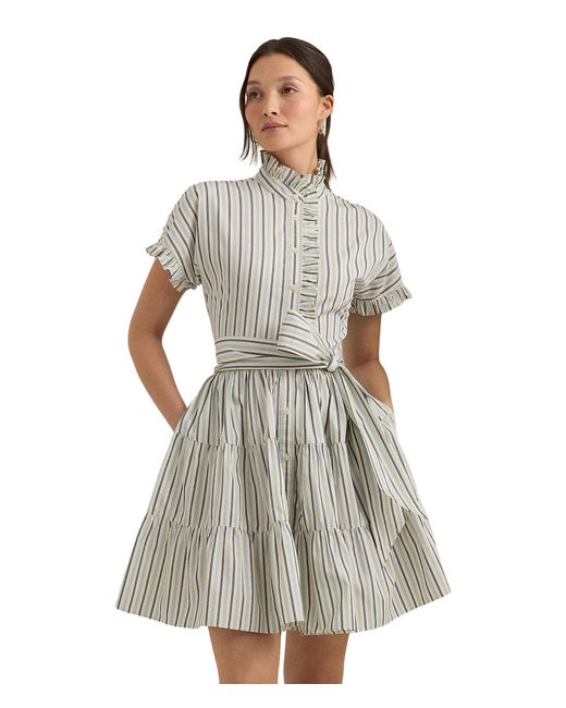 Lauren by Ralph Lauren Gray Striped Cotton Broadcloth Shirtdress