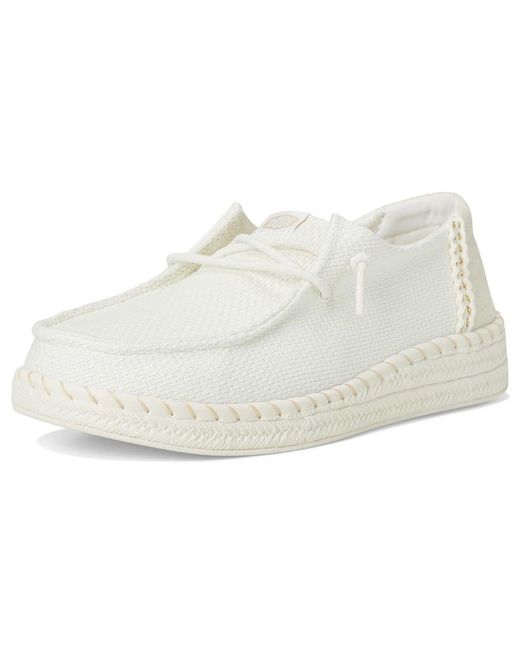 HeyDude White Wendy Espadrille Woven Flat Shoes, Cotton