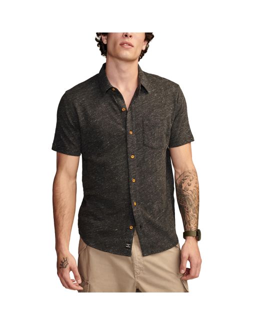 Lucky Brand Black Linen Short Sleeve Button Up Shirt for men
