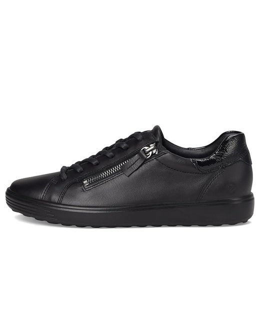 Ecco Black Soft 7 Side Zip Lace Sneakers Shoes, Leather