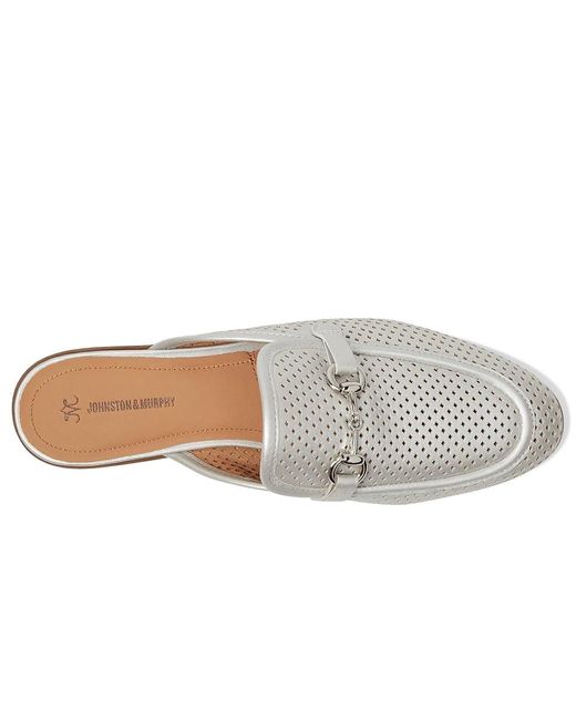 Johnston & Murphy White Ali Perfed Bit Mule Slippers, Leather/Rubber