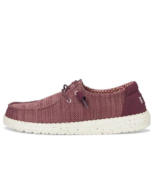 HeyDude Purple Wendy Stretch Sox Flat Shoes, Canvas