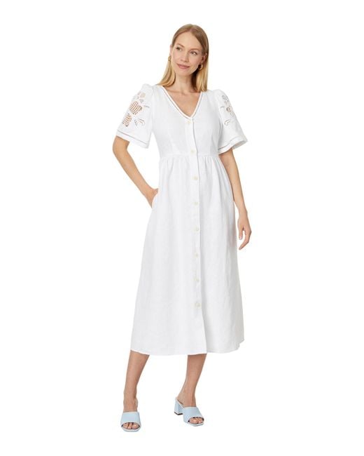 Madewell White Cassie Button-front Midi Dress In Embroidered Linen