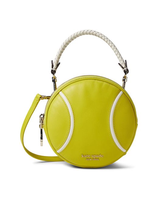 Kate Spade Double Tennis Ball Smooth Leather Small Crossbody in Green