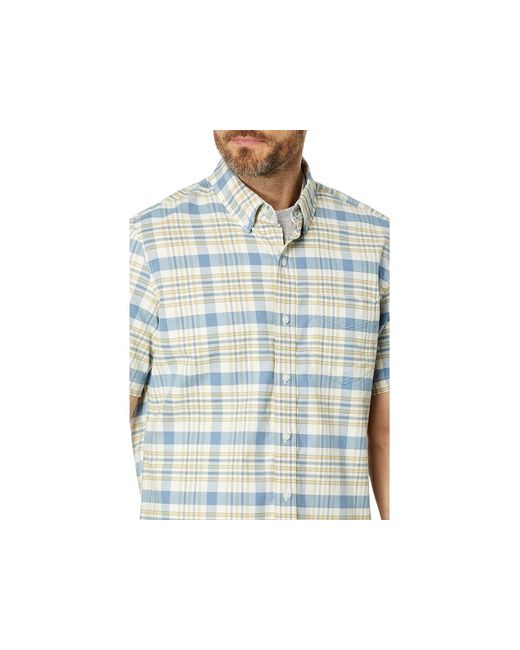 L.L. Bean Blue Comfort Stretch Oxford Short Sleeve Slightly Fitted Plaid (Vanilla) Clothing for men