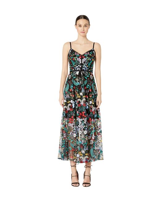 ML Monique Lhuillier Green Floral Embroidered Mesh Dress