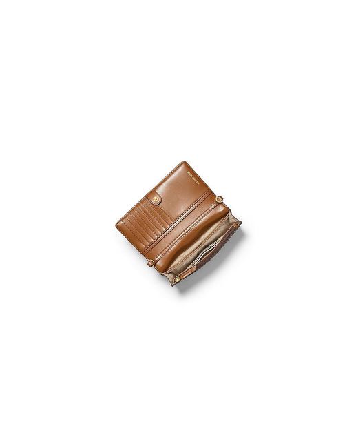 MICHAEL Michael Kors Brown Jet Set Small Phone Crossbody With Logo Web Strap (/Acorn) Cross Body Handbags