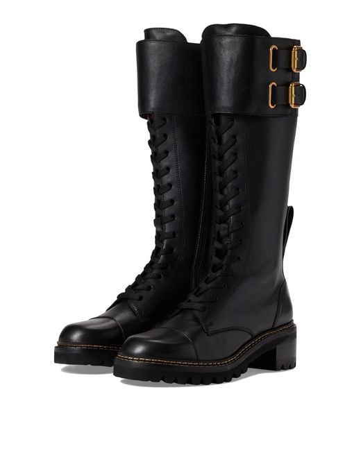 See By Chloé Mallory Combat Over-the-knee Boot in Black | Lyst