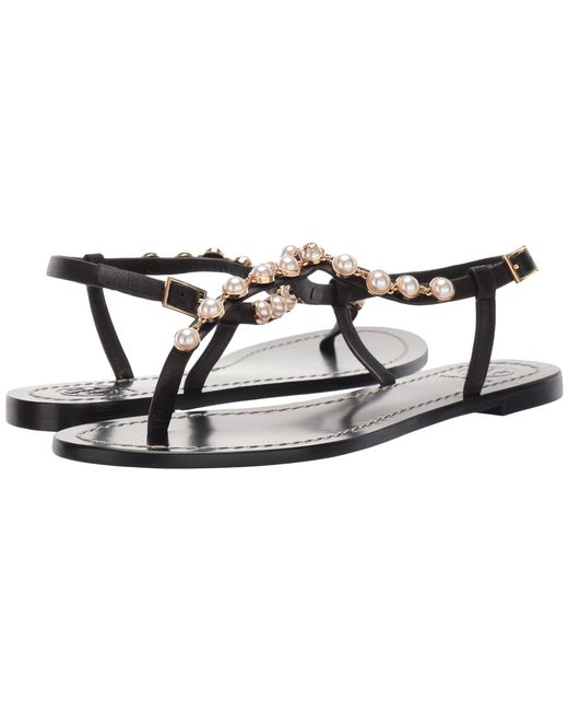 Tory Burch Leather Emmy Pearl Sandals in Black - Save 67% - Lyst