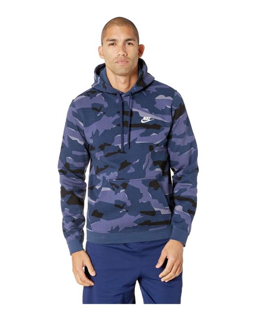 Nike Blue Nsw Club Camo Hoodie Full Zip Bb (midnight Navy/midnight Navy/white) Sweatshirt for men