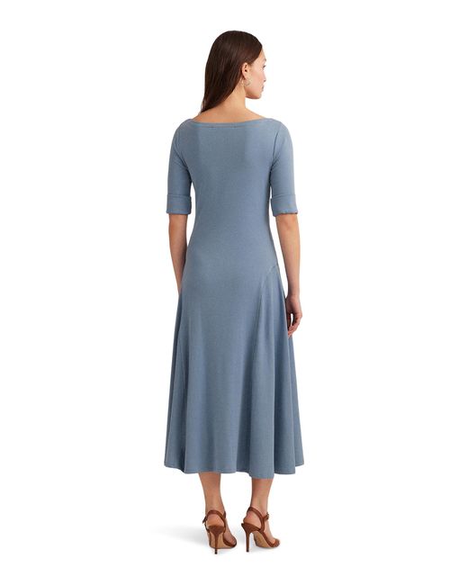 Lauren by Ralph Lauren Stretch Cotton Midi Dress in Blue | Lyst