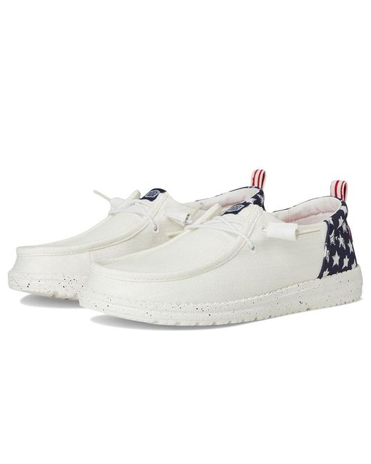 HeyDude White Wendy Funk Americana Stars Flat Shoes/ Blazer, Textile