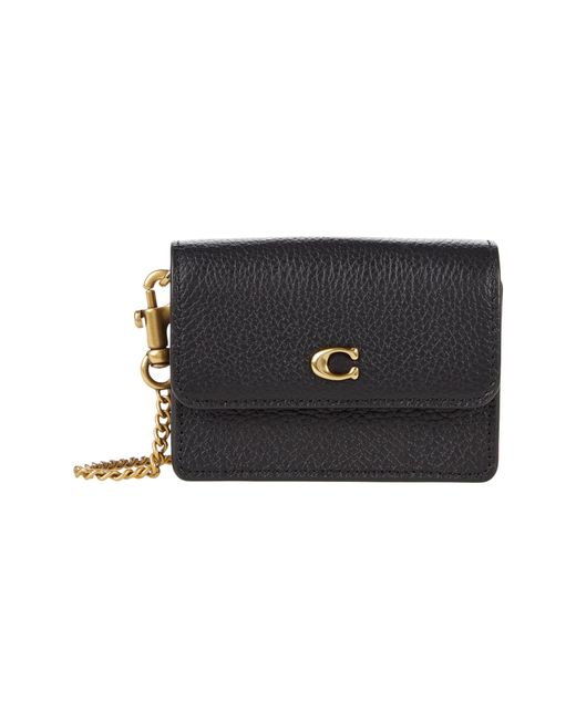 COACH Refined Calf Leather Half Flap Card Case in Black Lyst
