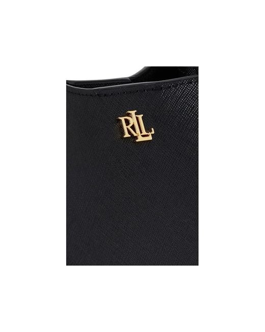 Ralph Lauren Black Crosshatch Small Reese Bucket Bag Cross Body Handbags, Leather