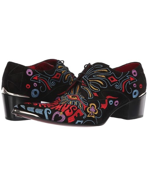 Jeffery West Sylvian Psychedelic Muse Embroidered Gibson Shoe (black Suede) Men's Boots for men