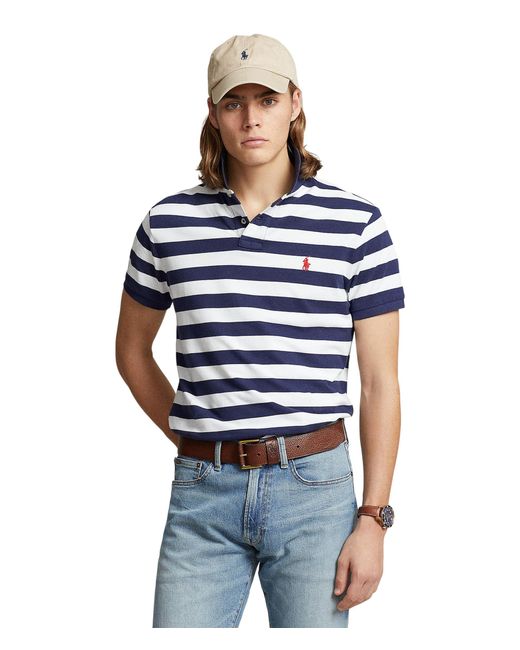Polo Ralph Lauren Blue Classic Fit Striped Mesh Polo Shirt for men