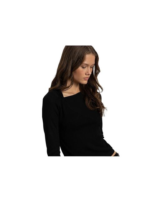 Sanctuary Black Long Sleeve Shoulder Twist Top Clothing Xs (Us 2) Nylon/Polyester/Wool