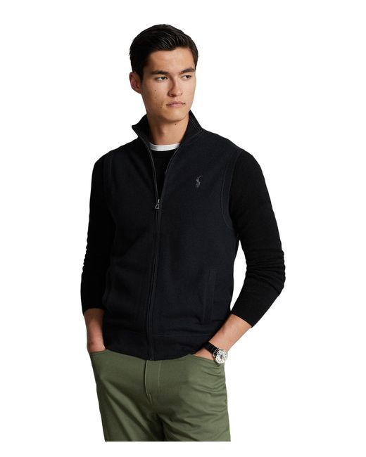 Polo Ralph Lauren Black Mesh-knit Cotton Full-zip Sweater Vest for men