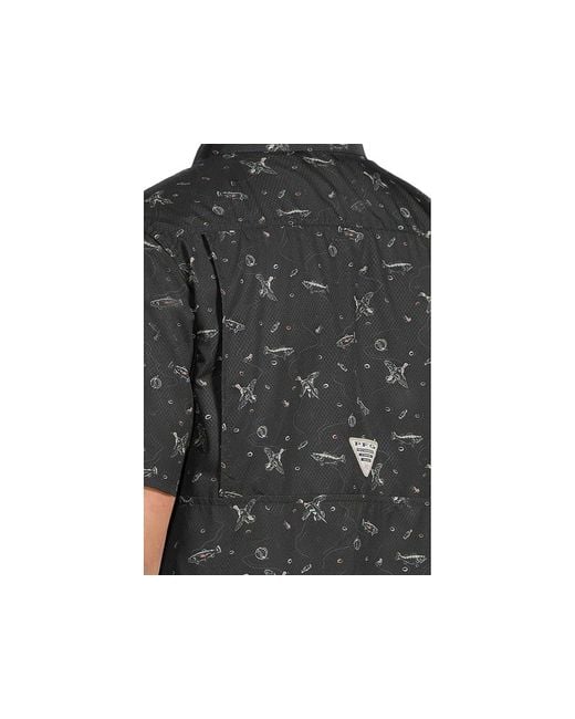 Columbia Black Super Slack Tidetm Camp Shirt Short Sleeve Button Up, Polyester for men