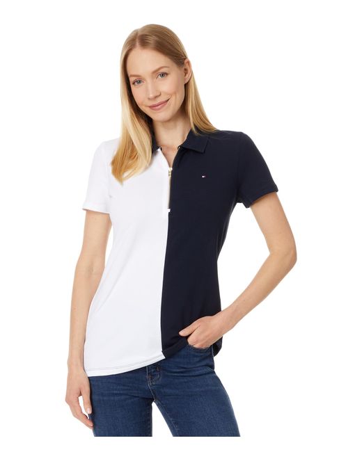 Tommy Hilfiger Blue Short Sleeve Color-block Zip Polo