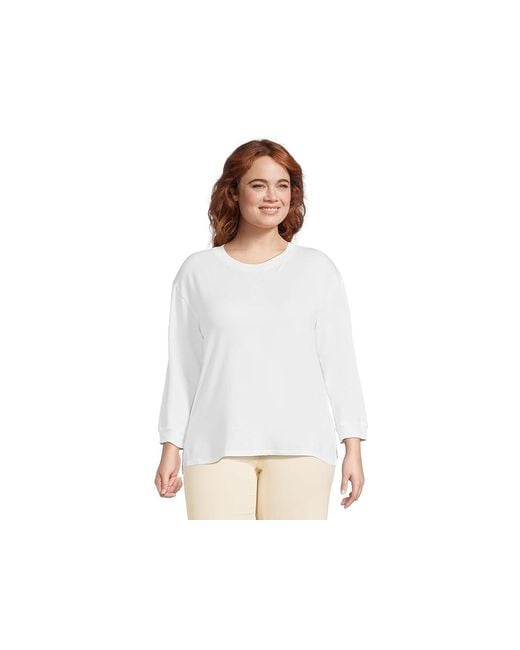 Mod-o-doc White 3/4 Sleeve Hi-Lo Tunic With Side Slits Sweatshirt Xs (Us 0-2) Cotton/Spandex