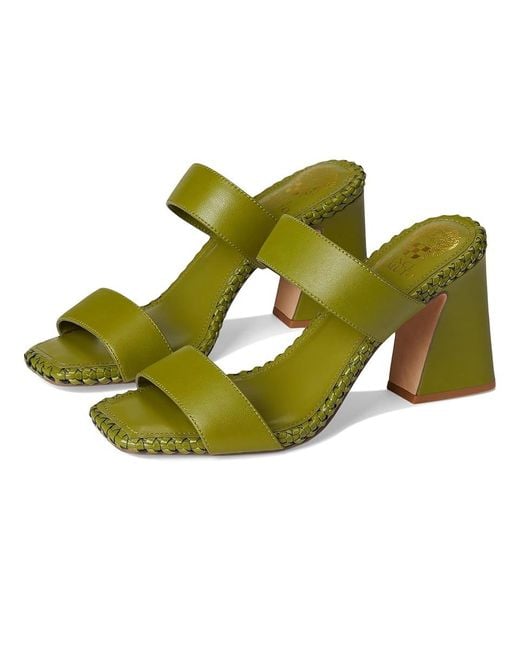Vince Camuto Green Kaden Stitched Block Heel Mule Sandals Sandals, Leather