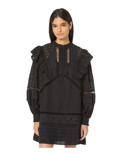 AllSaints Cotton Prim Broderie Dress in Black | Lyst