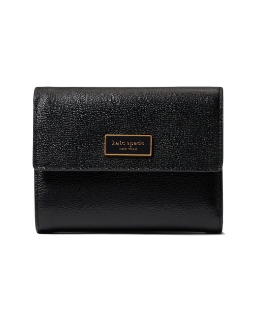 Kate Spade Katy Textured Leather Bifold Flap Wallet in Black | Lyst