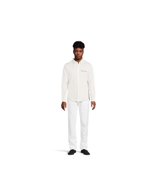 ARMANI EXCHANGE White Script Logo Button Down T Shirt, Cotton/Elastane for men