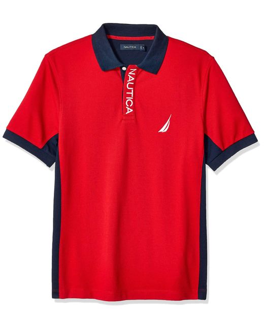 nautica men's short sleeve color block performance pique polo shirt