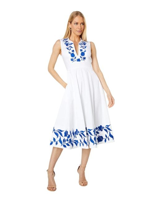 Kate Spade Blue Embroidered Zigzag Floral Midi Dress