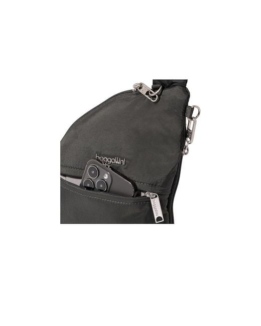 Baggallini Black Securtex Anti-Theft Half Moon Sling Handbags, Nylon