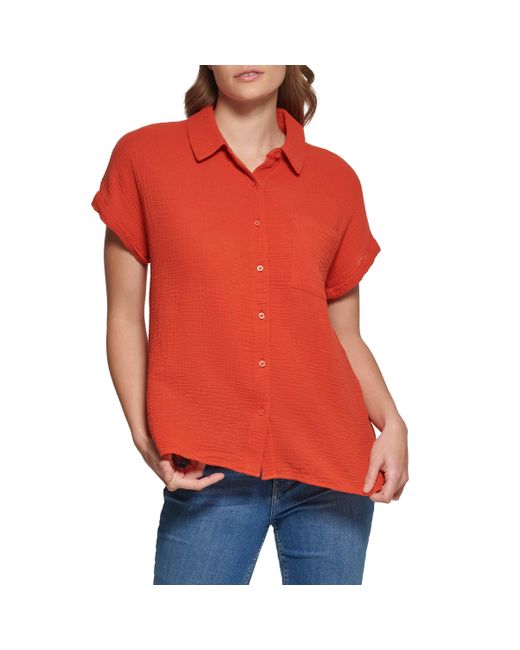 Short Sleeve Button Front Camp Shirt 