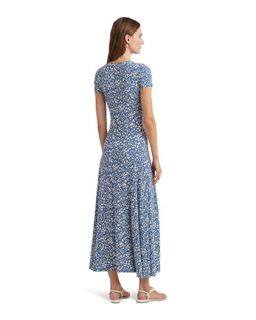 Lauren by Ralph Lauren Blue Floral Stretch Jersey Tee Dress